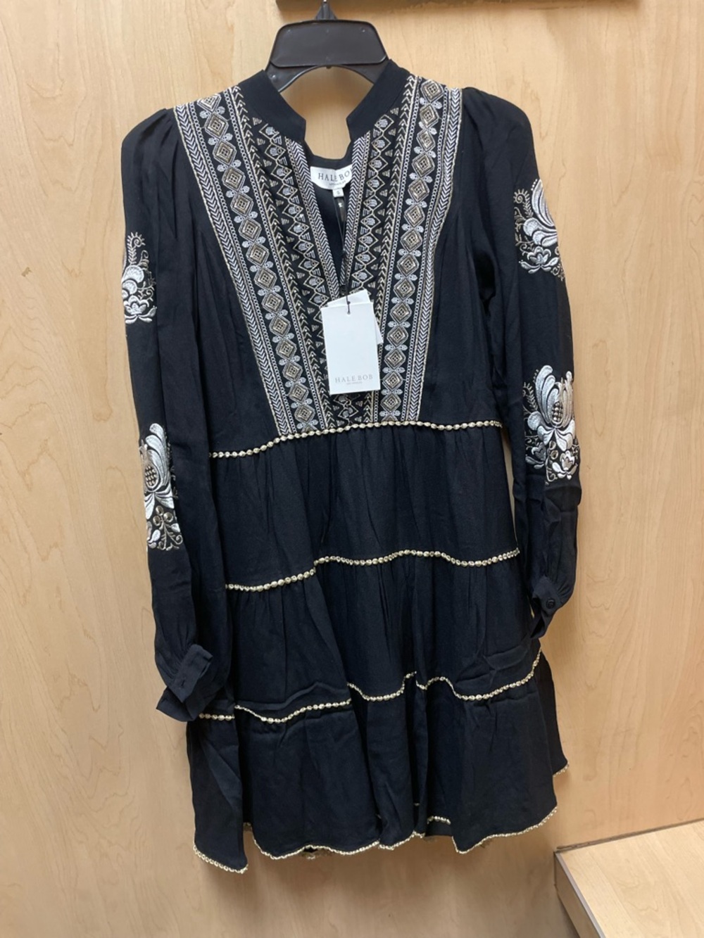 Hale Bob Black Tunic with White and Gold Embroidery